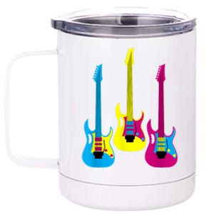 Multicolor CMYK Electric Guitar With Handle 12 oz Stainless Steel Tumbler Cup