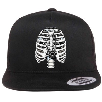 Mechanic Car Engineer Skeleton Mechanics Flat Bill Trucker Hat