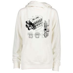 Mechanics Car Engine Pieces Cars Lovers Muscle Cars Gift Womens Funnel Neck Pullover Hood