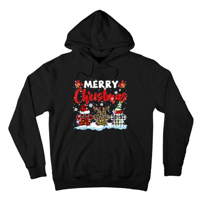 Merry Christmas Elf Reindeer Santa Plaid Leopard Dog Paws Hoodie