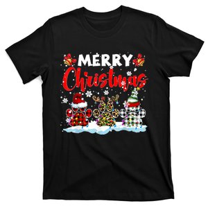 Merry Christmas Elf Reindeer Santa Plaid Leopard Dog Paws T-Shirt