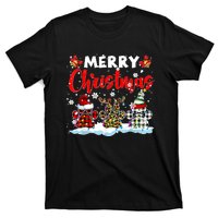 Merry Christmas Elf Reindeer Santa Plaid Leopard Dog Paws T-Shirt