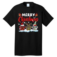 Merry Christmas Elf Reindeer Santa Plaid Leopard Dog Paws Tall T-Shirt