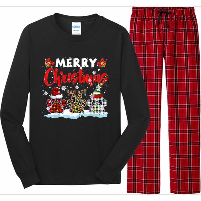 Merry Christmas Elf Reindeer Santa Plaid Leopard Dog Paws Long Sleeve Pajama Set