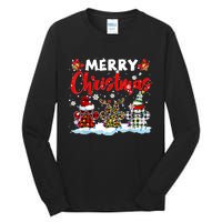 Merry Christmas Elf Reindeer Santa Plaid Leopard Dog Paws Tall Long Sleeve T-Shirt