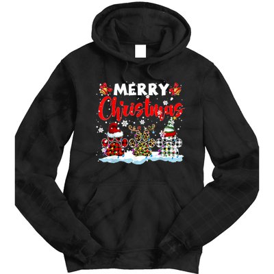 Merry Christmas Elf Reindeer Santa Plaid Leopard Dog Paws Tie Dye Hoodie