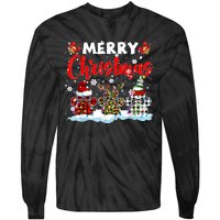 Merry Christmas Elf Reindeer Santa Plaid Leopard Dog Paws Tie-Dye Long Sleeve Shirt