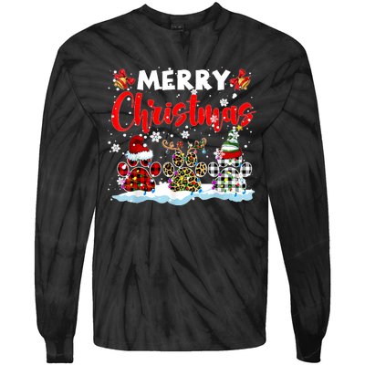 Merry Christmas Elf Reindeer Santa Plaid Leopard Dog Paws Tie-Dye Long Sleeve Shirt