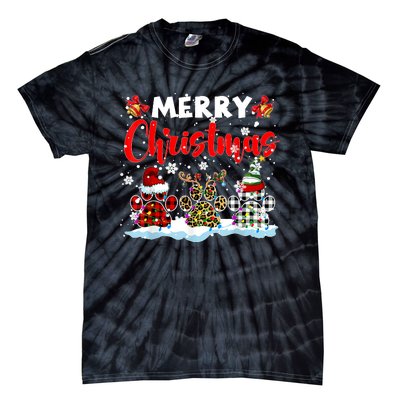 Merry Christmas Elf Reindeer Santa Plaid Leopard Dog Paws Tie-Dye T-Shirt