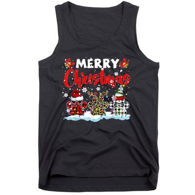 Merry Christmas Elf Reindeer Santa Plaid Leopard Dog Paws Tank Top