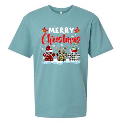 Merry Christmas Elf Reindeer Santa Plaid Leopard Dog Paws Sueded Cloud Jersey T-Shirt