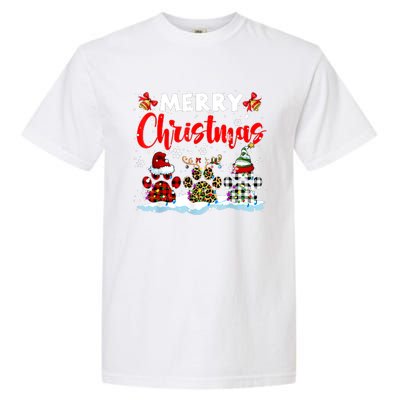 Merry Christmas Elf Reindeer Santa Plaid Leopard Dog Paws Garment-Dyed Heavyweight T-Shirt