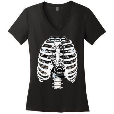 Mechanic Car Engineer Skeleton Mechanics Women's V-Neck T-Shirt