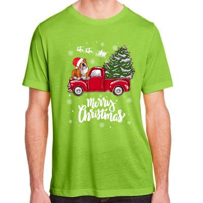 Merry Christmas English Bulldog Santa Red Truck Xmas Tree Gift Adult ChromaSoft Performance T-Shirt