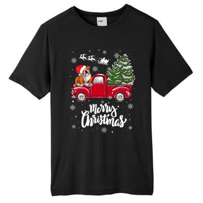 Merry Christmas English Bulldog Santa Red Truck Xmas Tree Gift Tall Fusion ChromaSoft Performance T-Shirt