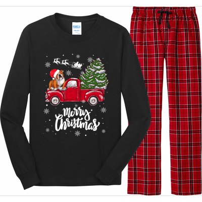 Merry Christmas English Bulldog Santa Red Truck Xmas Tree Gift Long Sleeve Pajama Set