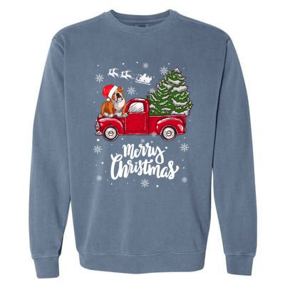 Merry Christmas English Bulldog Santa Red Truck Xmas Tree Gift Garment-Dyed Sweatshirt