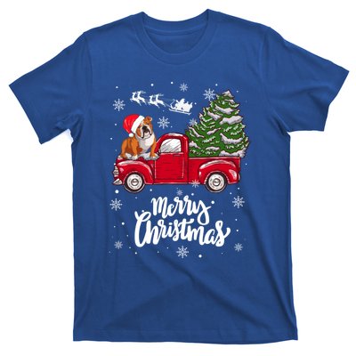 Merry Christmas English Bulldog Santa Red Truck Xmas Tree Gift T-Shirt