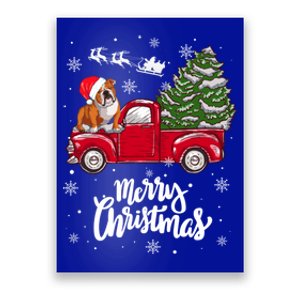 Merry Christmas English Bulldog Santa Red Truck Xmas Tree Gift Poster