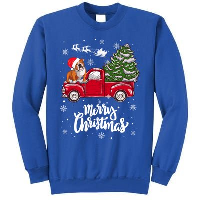 Merry Christmas English Bulldog Santa Red Truck Xmas Tree Gift Tall Sweatshirt