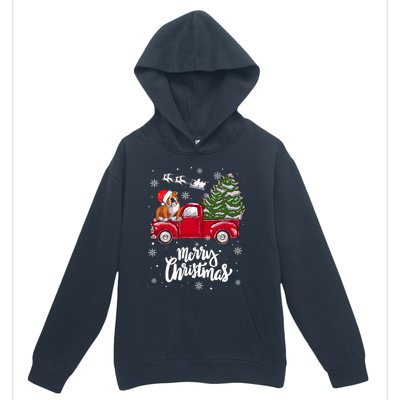 Merry Christmas English Bulldog Santa Red Truck Xmas Tree Gift Urban Pullover Hoodie