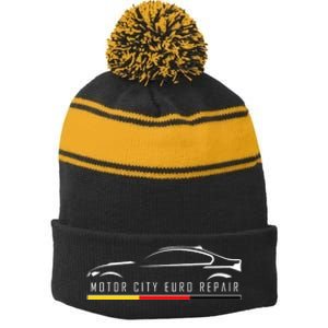 Motor City Euro Repair Stripe Pom Pom Beanie