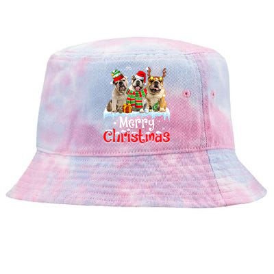 Merry Christmas English Bulldog Dog Squad Santa Dog Xmas Gift Tie-Dyed Bucket Hat