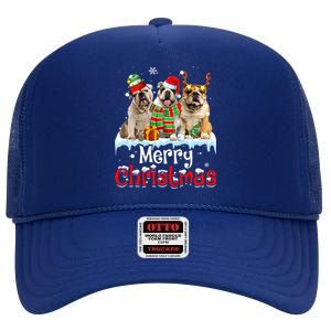 Merry Christmas English Bulldog Dog Squad Santa Dog Xmas Gift High Crown Mesh Back Trucker Hat