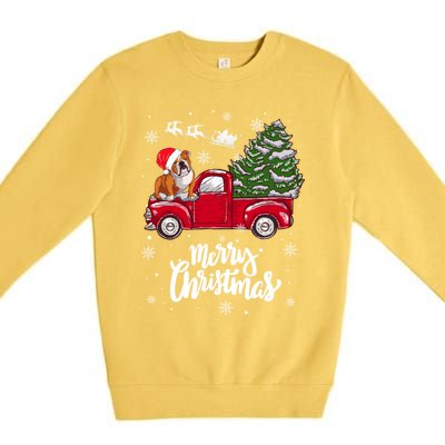 Merry Christmas English Bulldog Santa Red Truck Xmas Tree Gift Premium Crewneck Sweatshirt