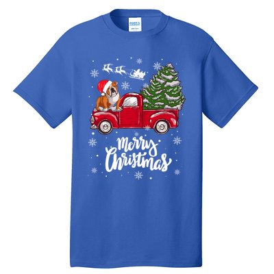 Merry Christmas English Bulldog Santa Red Truck Xmas Tree Gift Tall T-Shirt