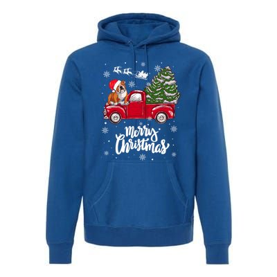 Merry Christmas English Bulldog Santa Red Truck Xmas Tree Gift Premium Hoodie