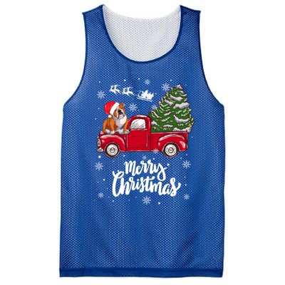 Merry Christmas English Bulldog Santa Red Truck Xmas Tree Gift Mesh Reversible Basketball Jersey Tank