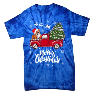 Merry Christmas English Bulldog Santa Red Truck Xmas Tree Gift Tie-Dye T-Shirt