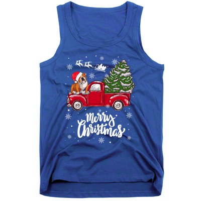 Merry Christmas English Bulldog Santa Red Truck Xmas Tree Gift Tank Top