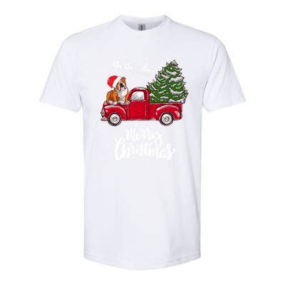 Merry Christmas English Bulldog Santa Red Truck Xmas Tree Gift Softstyle CVC T-Shirt