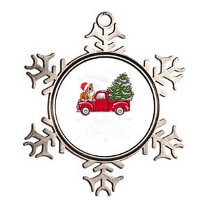 Merry Christmas English Bulldog Santa Red Truck Xmas Tree Gift Metallic Star Ornament