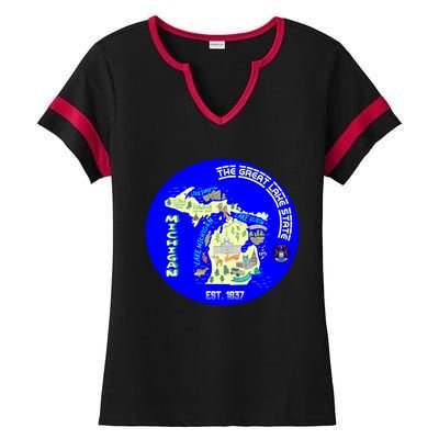 Michigan Circle Emblem The Great Lake State Ladies Halftime Notch Neck Tee