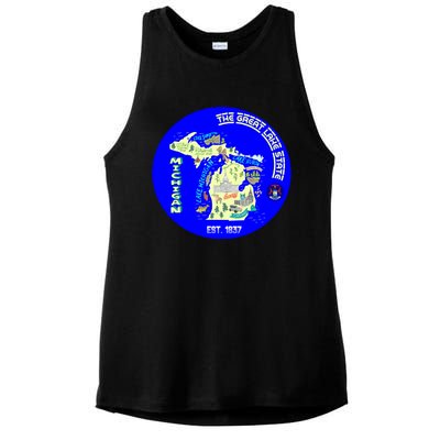 Michigan Circle Emblem The Great Lake State Ladies PosiCharge Tri-Blend Wicking Tank