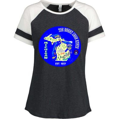 Michigan Circle Emblem The Great Lake State Enza Ladies Jersey Colorblock Tee