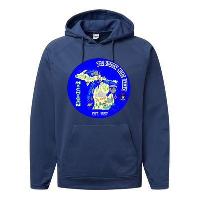 Michigan Circle Emblem The Great Lake State Performance Fleece Hoodie