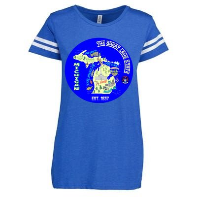 Michigan Circle Emblem The Great Lake State Enza Ladies Jersey Football T-Shirt