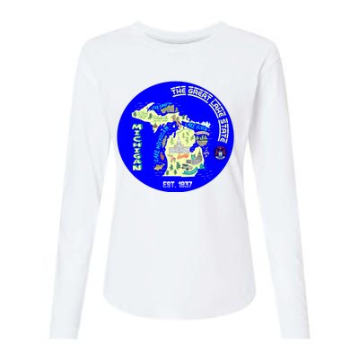 Michigan Circle Emblem The Great Lake State Womens Cotton Relaxed Long Sleeve T-Shirt