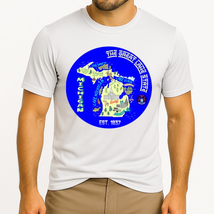 Michigan Circle Emblem The Great Lake State Cooling Performance Crew T-Shirt