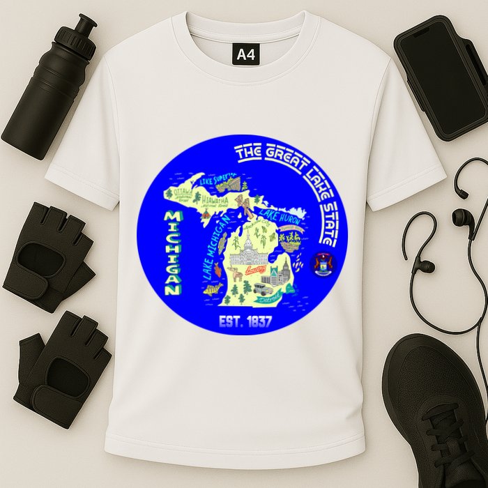 Michigan Circle Emblem The Great Lake State Cooling Performance Crew T-Shirt