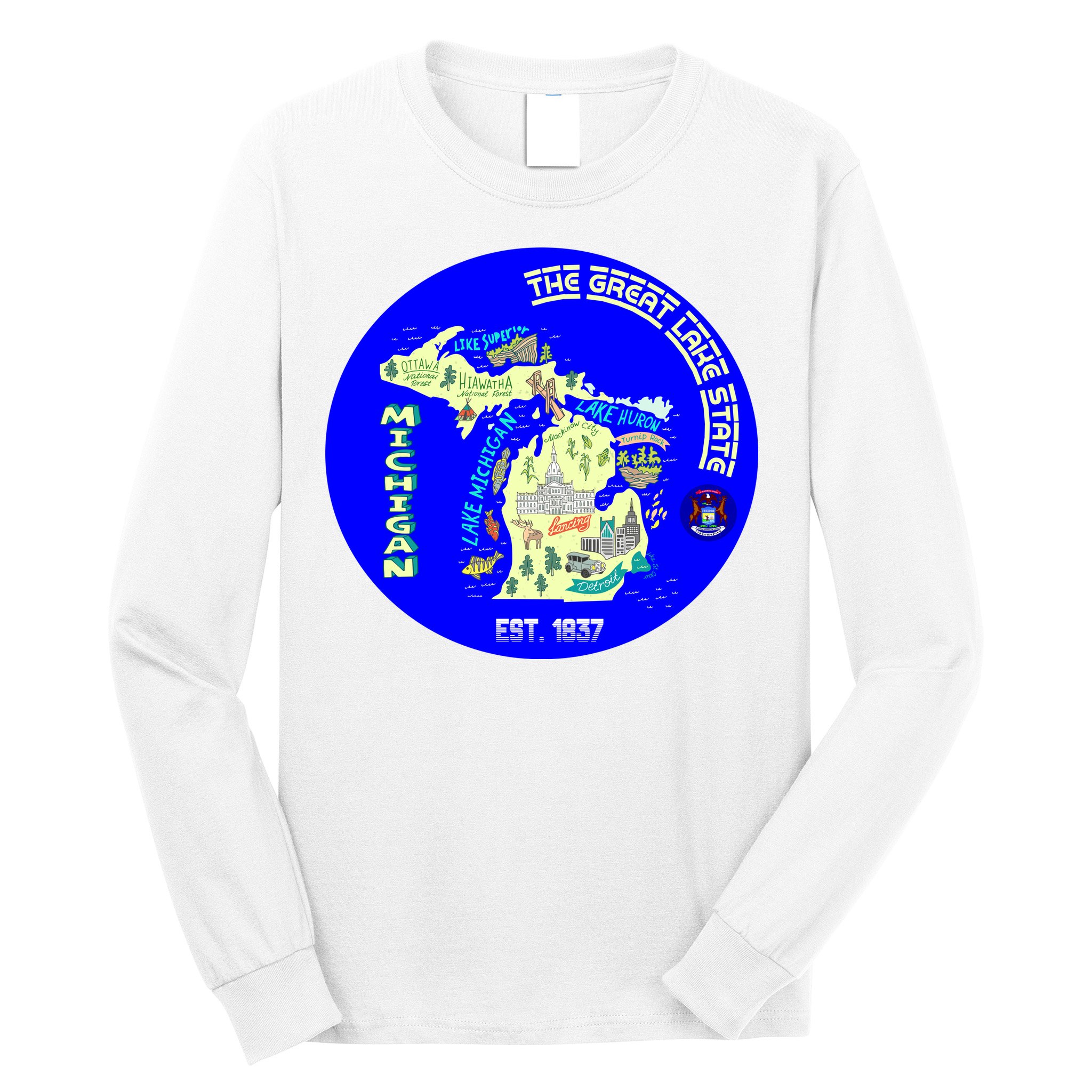 Michigan Circle Emblem The Great Lake State Long Sleeve Shirt