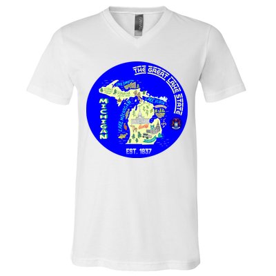 Michigan Circle Emblem The Great Lake State V-Neck T-Shirt