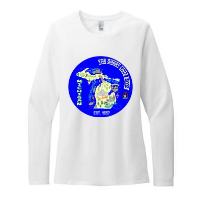 Michigan Circle Emblem The Great Lake State Womens CVC Long Sleeve Shirt