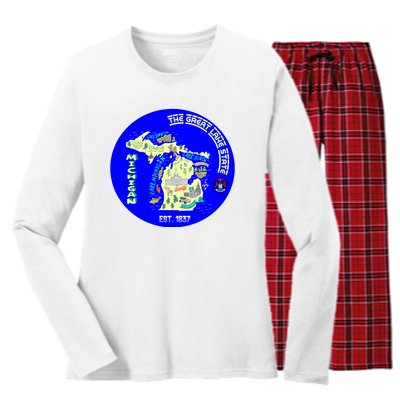 Michigan Circle Emblem The Great Lake State Women's Long Sleeve Flannel Pajama Set 