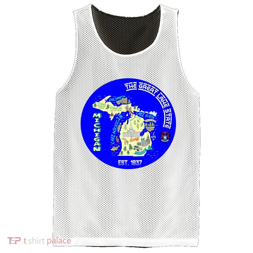 Michigan Circle Emblem The Great Lake State Mesh Reversible Basketball Jersey Tank
