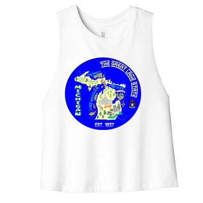 Michigan Circle Emblem The Great Lake State Women's Racerback Cropped Tank